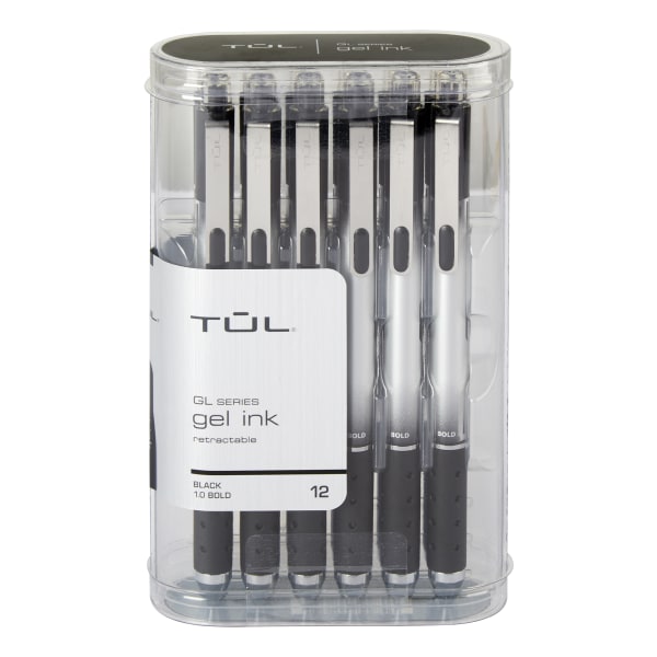 TUL GL Series Retractable Gel Pens, Fine Point, 0.5 mm, Silver Barrel, Blue  Ink, Pack Of 12 Pens