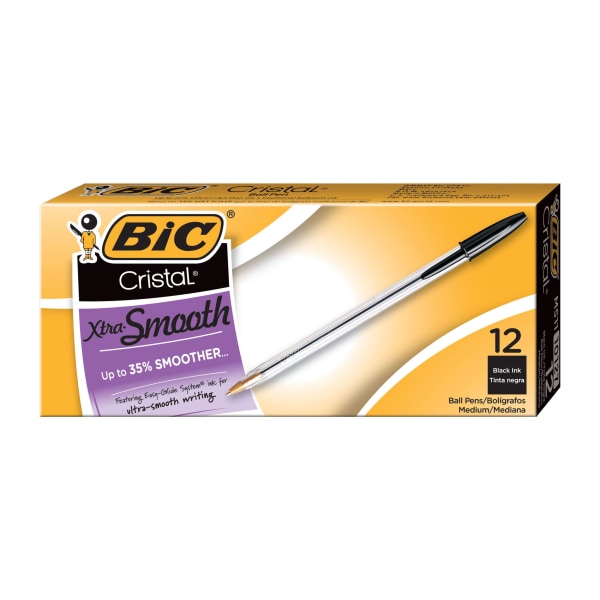 BIC® Cristal® Ballpoint Pens, Medium Point, 1.0 mm, Clear Barrel, Black  Ink, Pack Of 12 - Zerbee