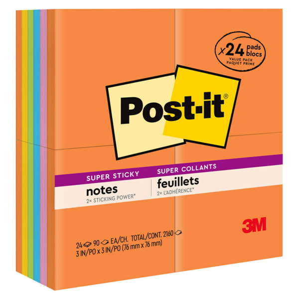 Post-it Super Sticky Notes Ultra Yellow Colour, Pack of 12 Pads, 90 Sheets  per Pad, 76 mm x 127 mm - Extra Sticky Notes for Note Taking, to Do Lists 