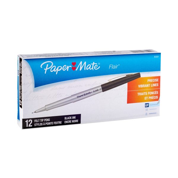 Flair Felt Tip Porous Point Pen, Stick, Extra-Fine 0.4 mm, Black Ink, Gray/Black Barrel, Dozen Flair Felt Tip Porous Point Pen, Stick, Extra-Fine 0.4 mm, Black Ink, Gray/Black Barrel, Dozen