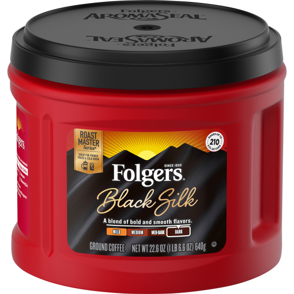 Folgers&reg; Ground Black Silk Dark Ground Coffee, Dark - 22.6 oz - 1 Each FOL20540