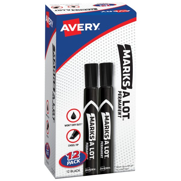 Avery Marks A Lot Permanent Markers Chisel Tip Large Desk Style Size Green  Pack Of 12 - Office Depot