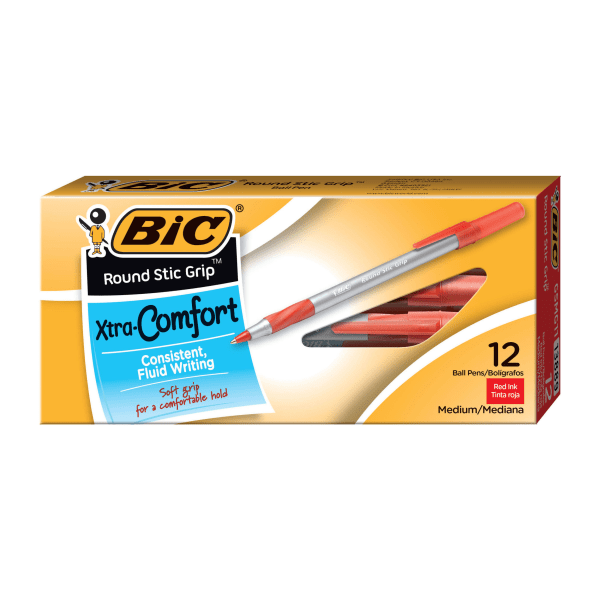  BIC Round Stic Grip Xtra Comfort Blue Ballpoint Pens, Medium  Point (1.2mm), 36-Count Pack, Excellent Writing Pens With Soft Grip for  Superb Comfort and Control : Office Products