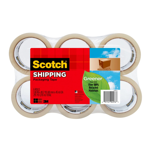 Scotch® Long Lasting Storage Packaging Tape, Clear, 1.88 in. x 54.6 yd.,  Clear, 6 Rolls/Pack