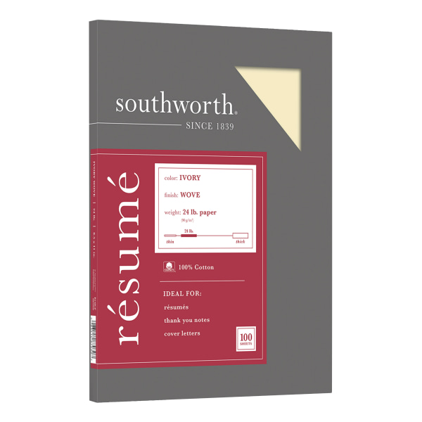 Southworth Parchment Specialty Paper, 8 1/2 x 11, 24 Lb, Ivory, Pack Of  100
