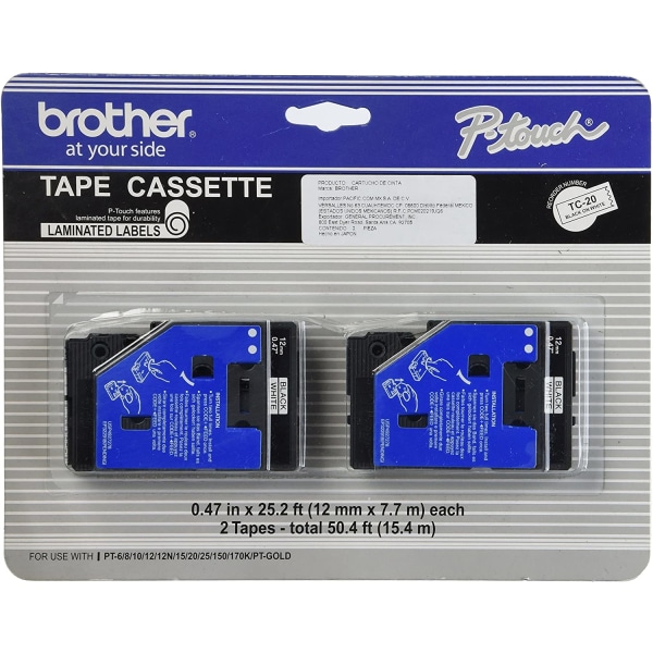 Brother TZe 335 White On Black Tape 0.5 x 26.2 - Office Depot