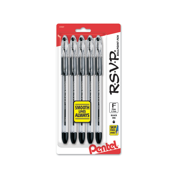 Pentel® R.S.V.P.® Ballpoint Pens, Medium Point, 1.0 mm, Clear Barrel, Blue  Ink, Pack Of 12 - Zerbee