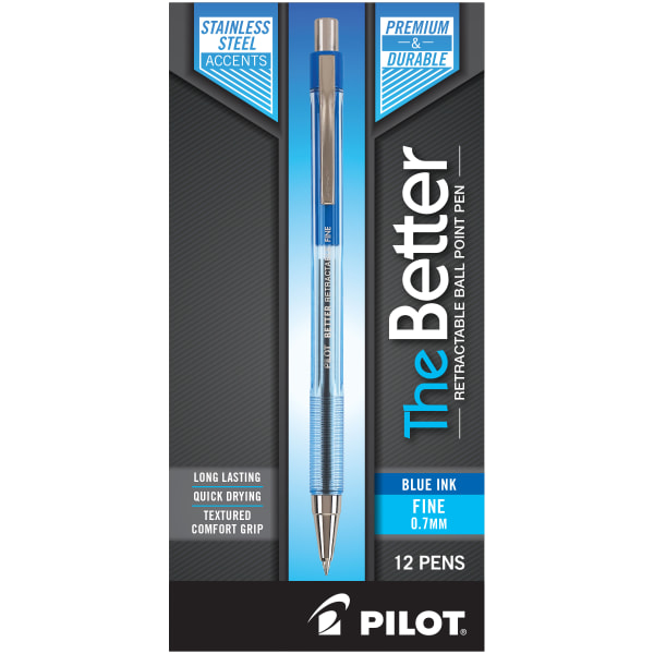 PILOT EasyTouch Ballpoint Stick Pens, Fine Point, Blue Ink, 12