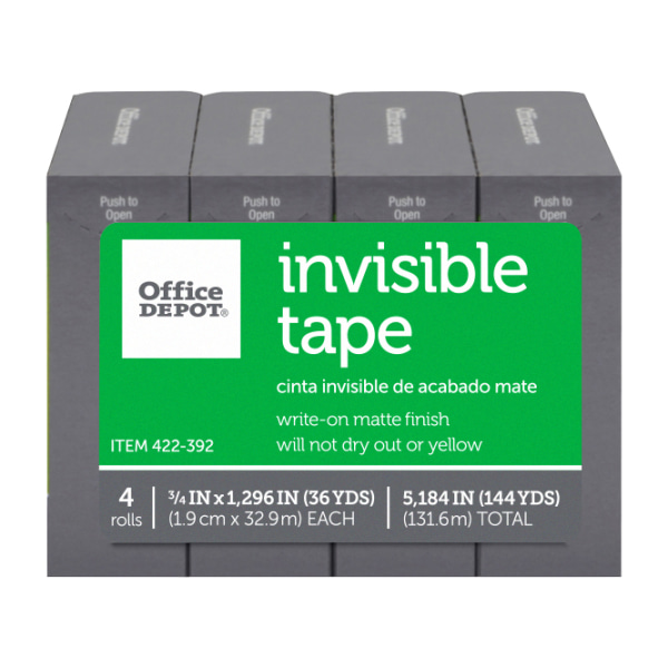 Office Depot&reg; Brand Invisible Tape, 3/4&quot; x 1,296&quot;, Pack Of 4 Rolls 422392