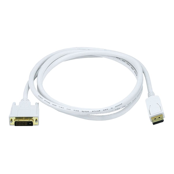 Monoprice 6ft 28AWG DisplayPort to DVI Cable - White - 6 ft DisplayPort/DVI A/V Cable for Audio/Video Device, HDTV, Monitor, Computer - First End: 1 x DisplayPort Male Digital Audio/Video - Second End: 1 x DVI Male Video - Gold Plated Connector - White 42