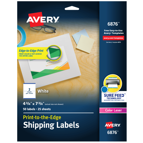 Avery® Print-to-the-Edge Shipping Labels With Sure Feed® Technology, 6876, Rectangle, 4-3/4 avery-print-to-the-edge-shipping-labels-with-sure-feed-technology-6876-rectangle-4-3-4-x-7-3-4-white-pack-of-50-zerbee