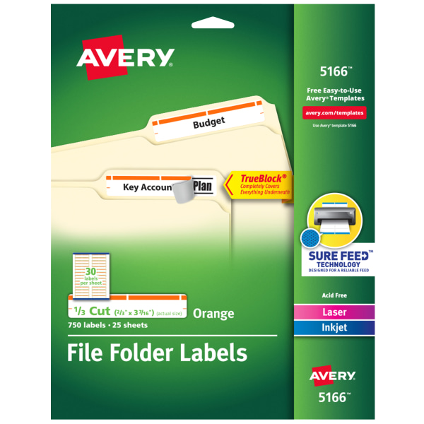 Avery® TrueBlock® Permanent Inkjet/Laser File Folder Labels - Zerbee