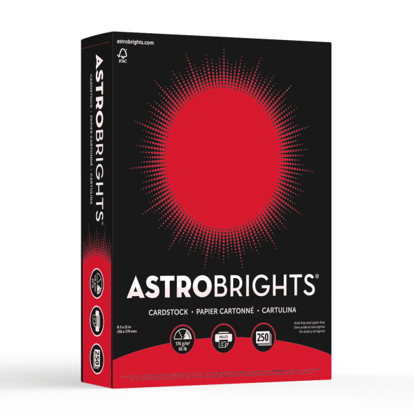 Astrobrights Color Cardstock, 65lb, 8.5 x 11, Re-Entry Red, 250/Pack