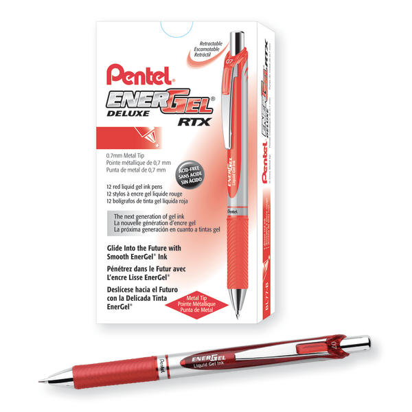 Pentel® EnerGel™ Retractable Liquid Gel Pens, Medium Point, 0.7 mm, Silver  Barrel, Blue Ink, Pack Of 12 - Zerbee