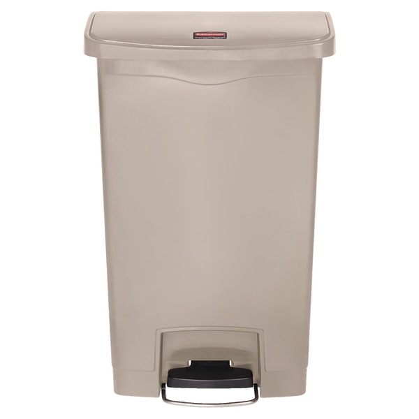 Rubbermaid Front Step Style 13 gal. Commercial Slim Jim Resin Beige Step-On Container