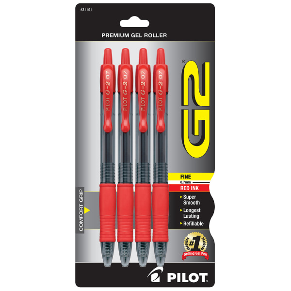 Pilot G2 Retractable Rollerball Gel Pens, Ultra Fine Point, 0.38mm, Red  Ink, 6 Count
