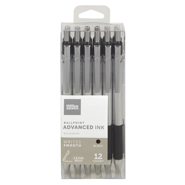 FORAY Marker-Style Porous Point Pens With Soft Grips, Medium Point, 0.7 mm,  Silver Barrels, Black Ink, Pack Of 12