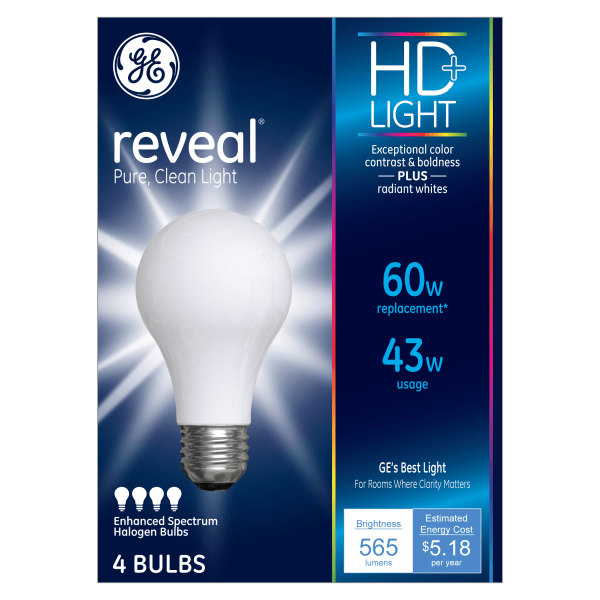 Reveal A19 Light Bulb, 60 W, 4/Pack GEL67770