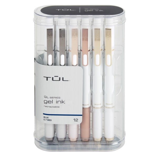 TUL GL Series Retractable Gel Pens, Medium Point, 0.7 mm, Sliver Barrel,  Assorted Standard Inks, Pack Of 8 Pens