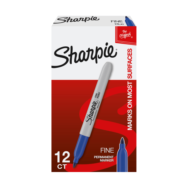 Fine Tip Permanent Marker, Fine Bullet Tip, Blue, Dozen