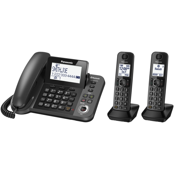 Panasonic&reg; Link2Cell Bluetooth&reg; DECT 6.0 Phone System And Answering Machine With 1 Corded And 2 Cordless Handsets PANKXTGF382M