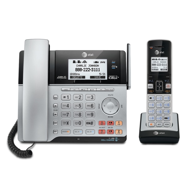 Connect to Cell TL86103 Two-Line Corded/Cordless Phone, Corded Base Station and 1 Additional Handset, Black/Silver