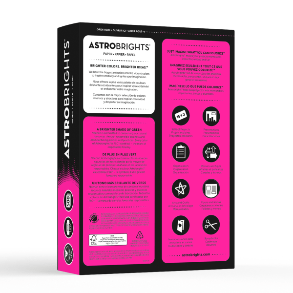 Astrobrights Color Multi-Use Printer & Copier Paper, Letter Size (8 1/2 x  11), Ream Of 500 Sheets, 24 Lb, Fireball Fuchsia