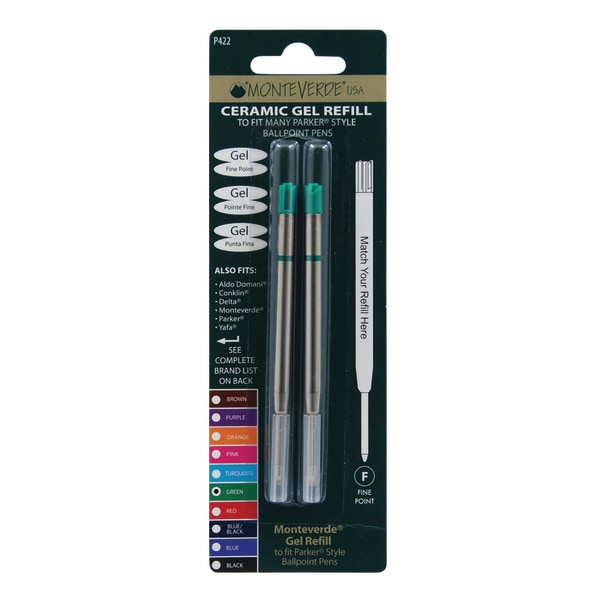 Monteverde® Parker® Style Capless Ceramic Gel Refills, Fine Point, 0.5 mm,  Green, Pack Of 2 Refills