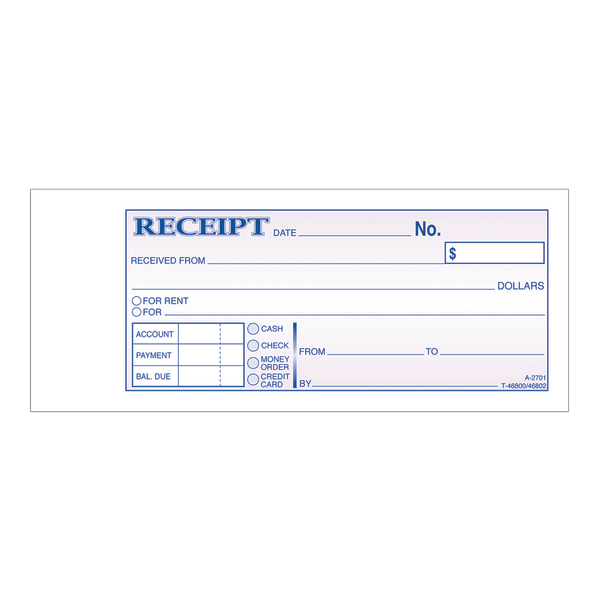 Adams Money and Rent Receipt Book Record Cash Check Payments 2-Part Carbonless 