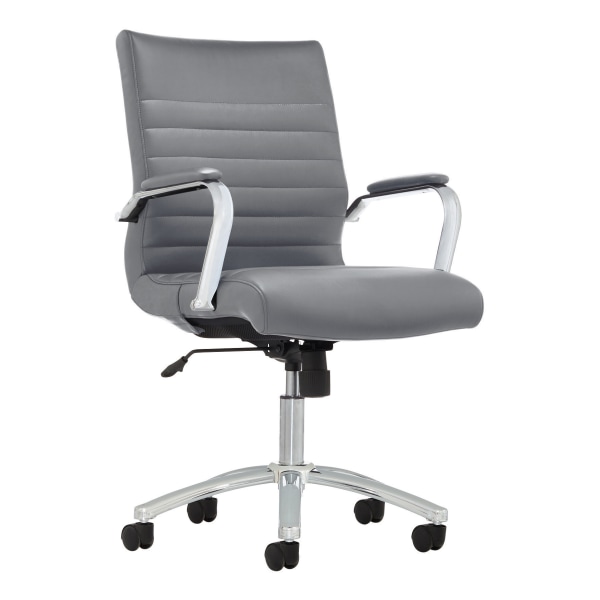 Realspace&reg; Modern Comfort Winsley Bonded Leather Managerial Mid-Back Chair, Gray/Chrome 466979