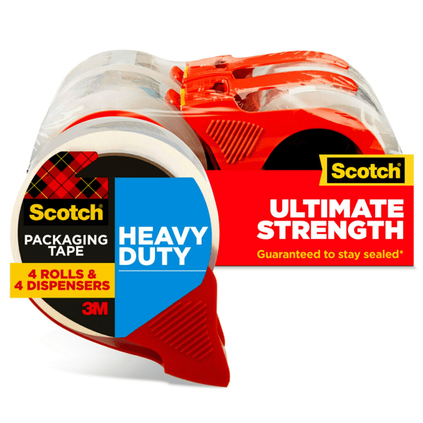 Scotch® Heavy-Duty Shipping Packing Tape With Dispenser, 1 7/8 x 54.6 Yd.,  Pack Of 4 - Zerbee