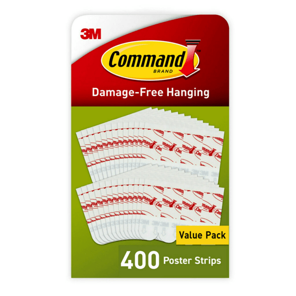 Command Poster Strips 3/4 inch x 2 1/8 inch White 100/Carton