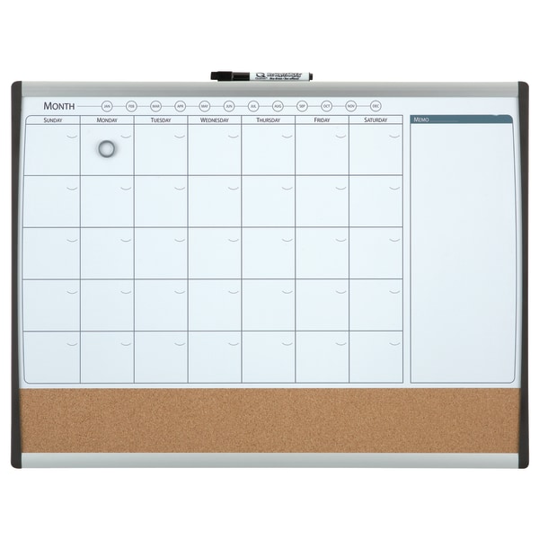 Quartet® Calendar Magnetic Whiteboard, 17" x 23", Black/Silver -