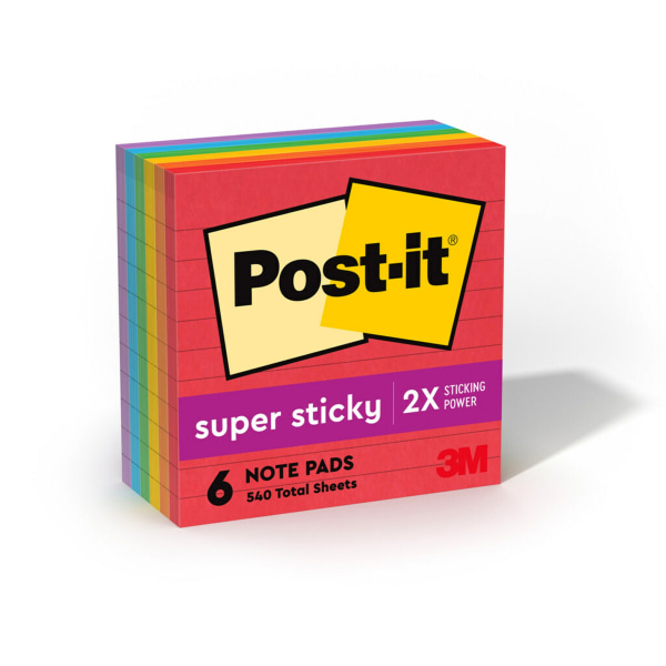 Post It Super Sticky Notes 4 In X 4 In 6 Pads 90 Sheetspad 2x The Sticking Power Playful 4566