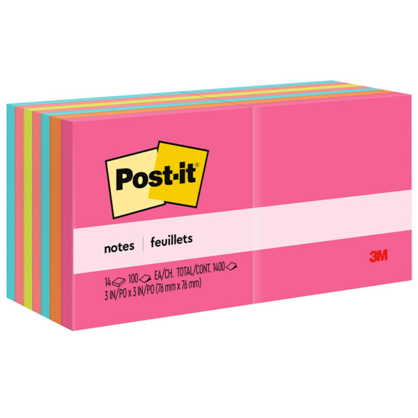 Post-it Notes, 3x3 in, 4 Pads, Canary Yellow, Clean Removal, Recyclable
