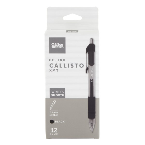 Callisto Retractable Gel Ink Pens, Medium Point, 0.7 mm, Transparent Black  Barrel, Black Ink, Pack Of 12 Pens
