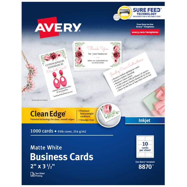 Avery® Clean Edge® Printable Business Cards With Sure Feed Technology For  Inkjet Printers, 2" x 3.5", White, 200 Blank Cards - Zerbee