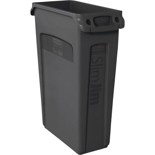 Rubbermaid® Slim Jim® Rectangular Plastic Waste Containers With Vent  Channels, 23 Gallons, 30H x 11W x 22D, Gray - Zerbee