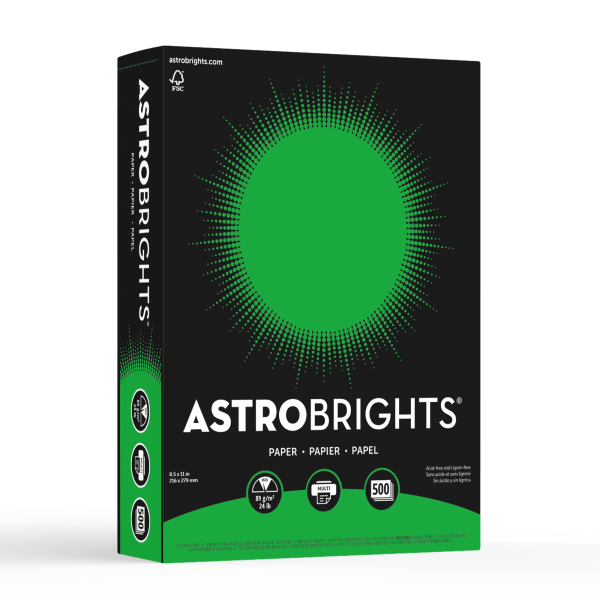 Astrobrights Color Paper, 24 lb, 8.5 x 11, Gamma Green, 500