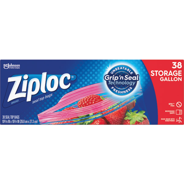 Ziploc® Plastic Double Zipper Storage Bags, 1 Gallon, Clear, Box