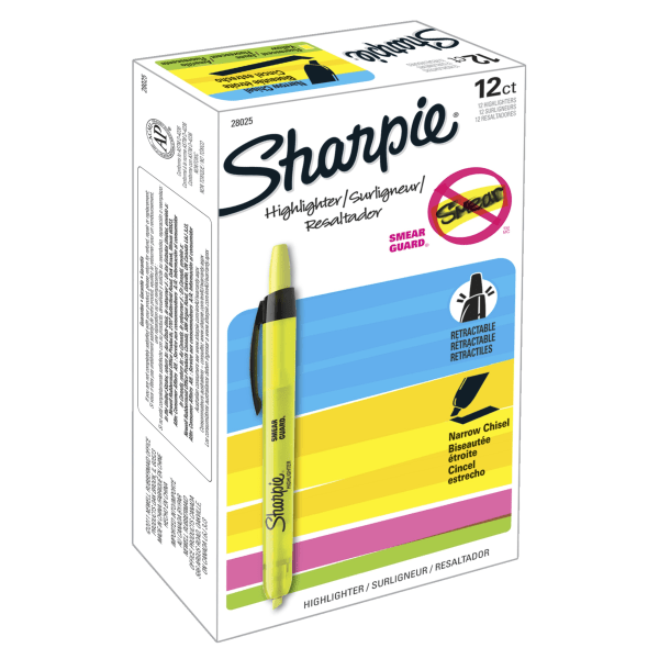 Sharpie® Accent® Retractable Highlighters, Fluorescent Yellow, Pack Of 12 -  Zerbee