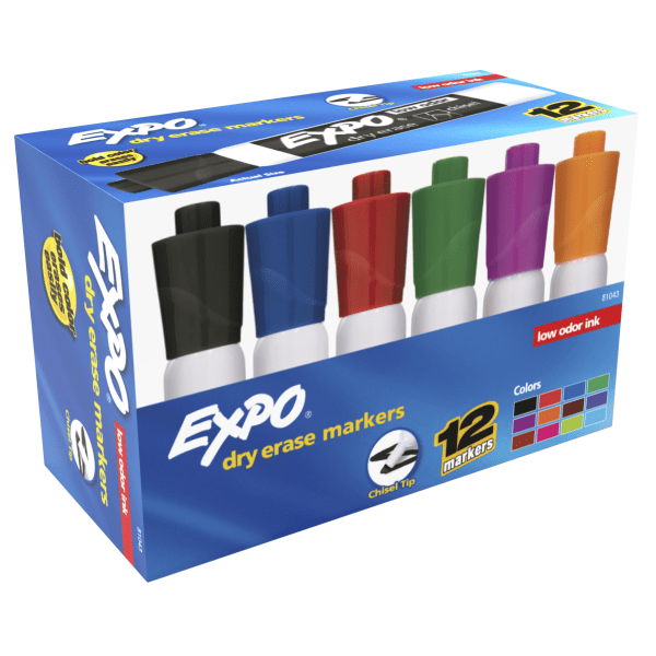 24 Pack  Basics Low-Odor Chisel Tip Dry Erase Markers Black New