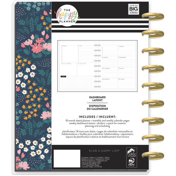 Happy Planner 18-Month Monthly/Weekly Classic Happy Planner, 7 x 9-1/4,  Teeny Florals, July 2022 to December 2023, PPCD18-068 - Zerbee