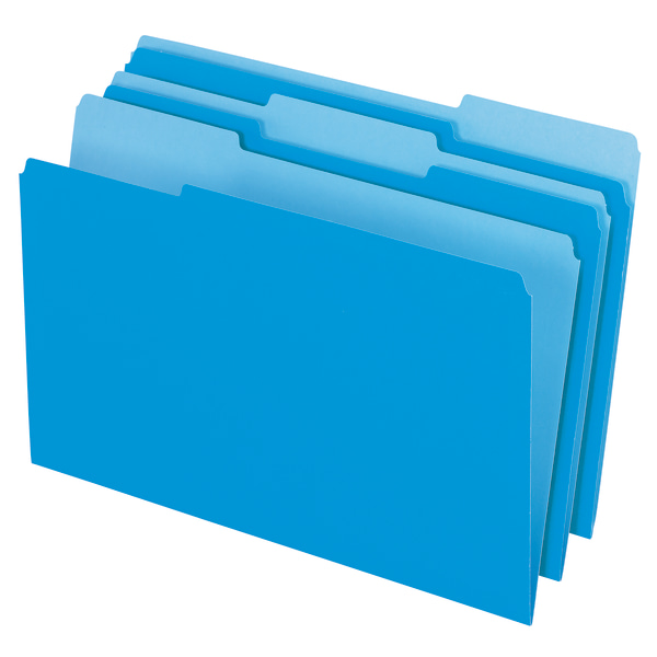 Office Depot&reg; Brand Top Tab Color File Folders, 1/3 Cut, Legal Size, Blue, Pack Of 100 542605