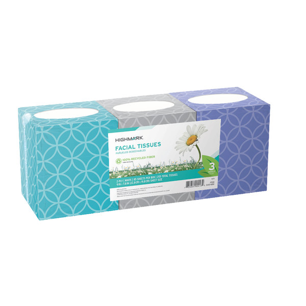 Highmark&reg; 2-Ply Facial Tissue, 100% Recycled, White, 85 Tissues Per Box, Pack Of 3 Boxes 543650