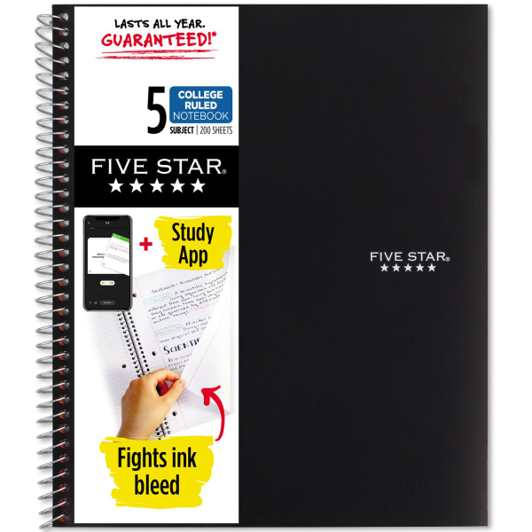 Five Star Notebook - 5 Subject(s) - 200 Sheets - Wire Bound - College Ruled - 3 Hole(s) - Letter - 8 1/2
