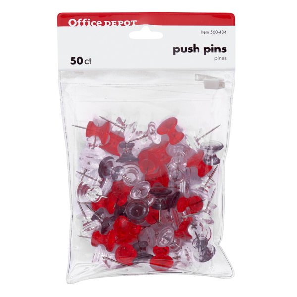 Standard Push Pins, Plastic, Clear, Clear Head/Gold Pin, 0.44, 100/Pack