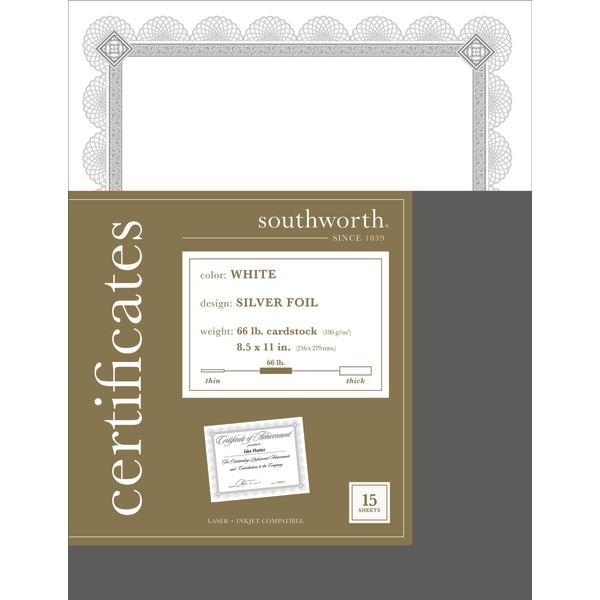 Foil Border Certificates, 8.5 x 11, White/Silver with Braided