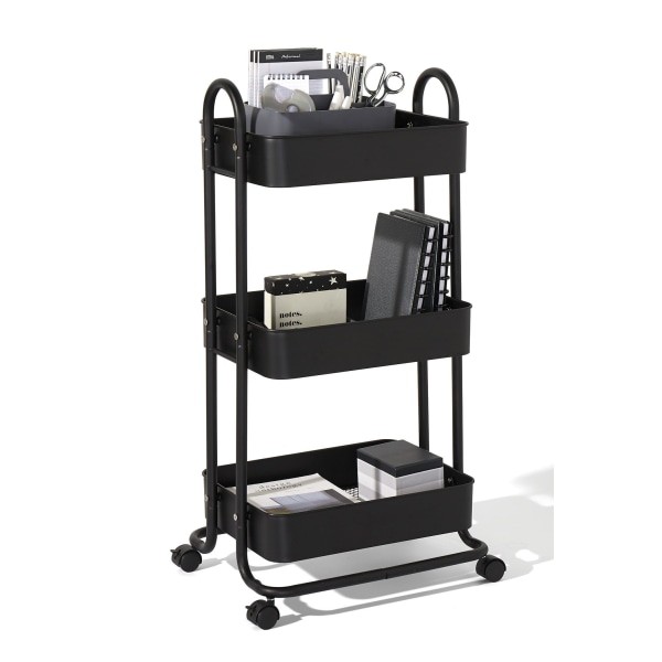 15-Drawer Mobile Cart, 38-3/16”H x 25-1/4”W x 15-3/8”D, Black/Chrome