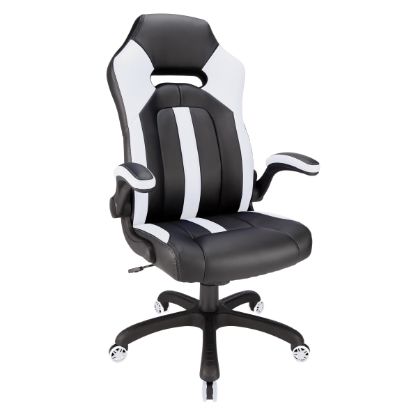 Realspace&reg; Bonded Leather High-Back Gaming Chair, Black/White 5901871